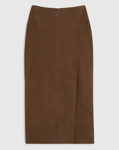 Brown Suede Midi Wrap Skirt