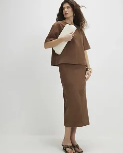 Brown Suede Midi Wrap Skirt