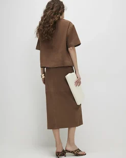 Brown Suede Midi Wrap Skirt