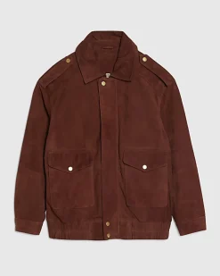 Brown Suede Oversized Bomber Jacket