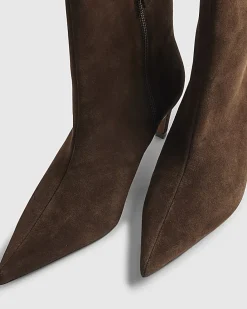 Brown Suede Pointed Heel Boots