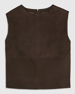 Brown Suede Slash Neck Top
