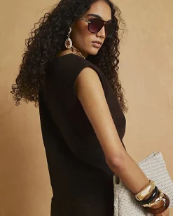 Brown Suede Slash Neck Top