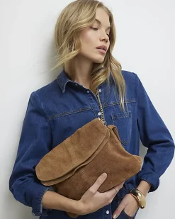 Brown Suede Tassel Chain Shoulder Bag