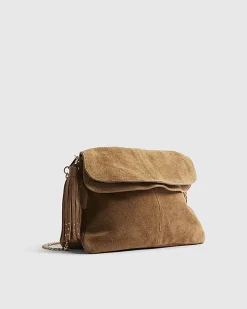 Brown Suede Tassel Chain Shoulder Bag