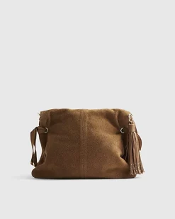 Brown Suede Tassel Chain Shoulder Bag