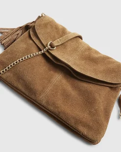 Brown Suede Tassel Chain Shoulder Bag