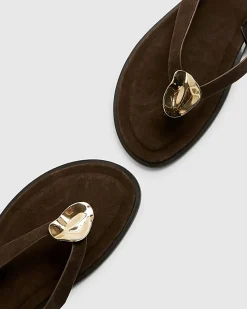 Brown Suede Toe Thong Flat Sandals