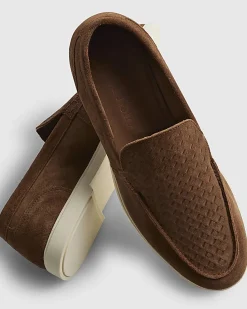Brown Suede Woven Loafers