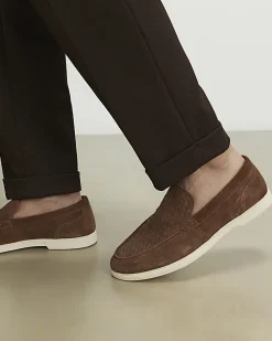 Brown Suede Woven Loafers
