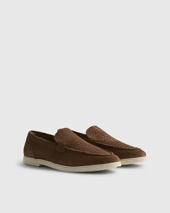 Brown Suede Woven Loafers