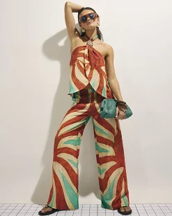 Brown Swirl Print Wide Leg Trousers