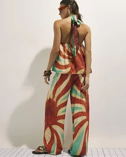 Brown Swirl Print Wide Leg Trousers
