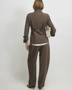 Brown Tailored Barrel Leg Trousers