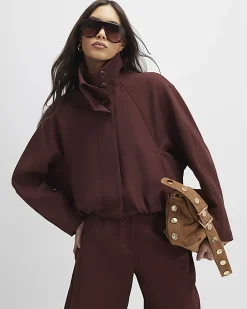 Brown Tailored Funnel Neck Bomber Jacket