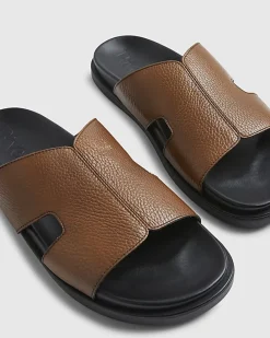 Brown Textured Leather Sandals