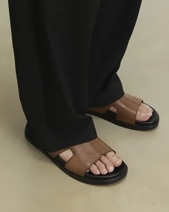 Brown Textured Leather Sandals
