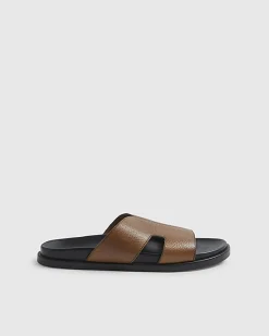 Brown Textured Leather Sandals