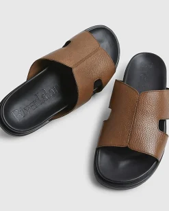 Brown Textured Leather Sandals