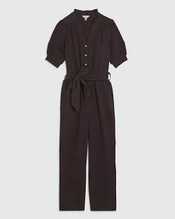 Brown Textured Wide Leg Jumpsuit