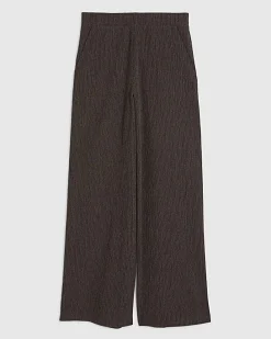 Brown Textured Wide Leg Trousers