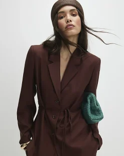 Brown Tie Waist Shacket