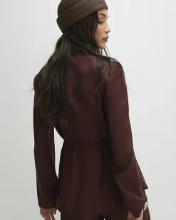 Brown Tie Waist Shacket
