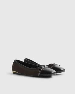 Brown Toe Cap Flat Ballet Pumps