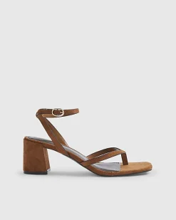 Brown Toe Thong Block Heel Sandals