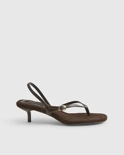Brown Toe Thong Heeled Sandals