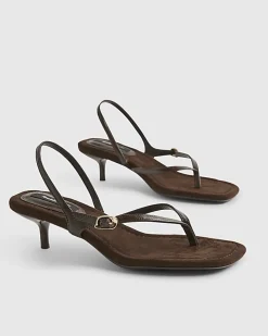 Brown Toe Thong Heeled Sandals