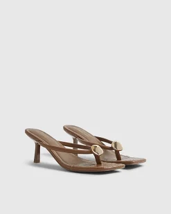 Brown Toe Thong Heeled Sandals