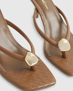 Brown Toe Thong Heeled Sandals