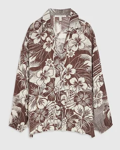 Brown Tropical Print Beach Shirt