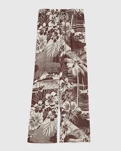 Brown Tropical Print Beach Trousers