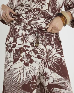 Brown Tropical Print Beach Trousers