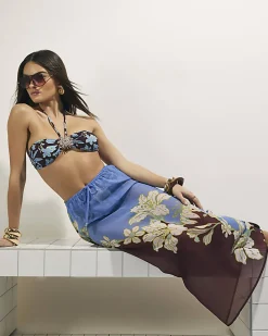 Brown Tropical Print Maxi Beach Skirt