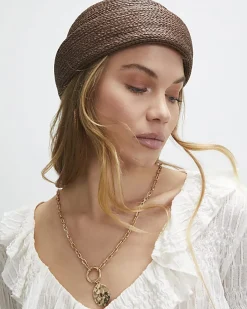 Brown Turn Back Pillbox Hat