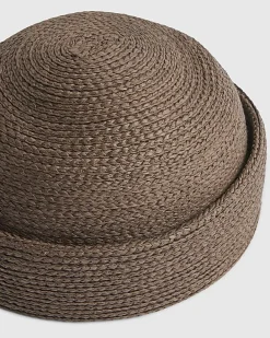 Brown Turn Back Pillbox Hat