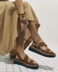 Brown Two Part Ring Buckle Flatform Sandals