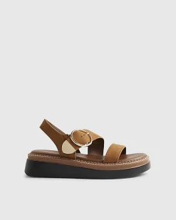 Brown Two Part Ring Buckle Flatform Sandals