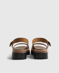 Brown Two Part Ring Buckle Flatform Sandals