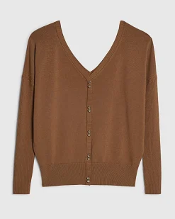 Brown V Neck Button Jumper