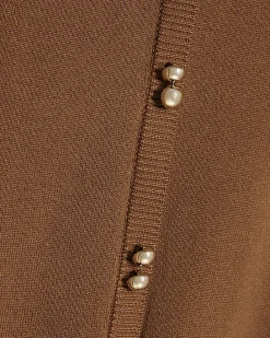 Brown V Neck Button Jumper