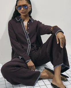 Brown Whipstitch Beach Shirt