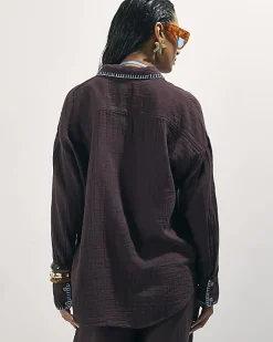 Brown Whipstitch Beach Shirt