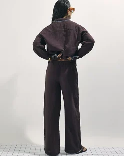 Brown Whipstitch Drawstring Trousers