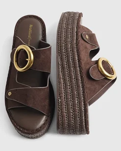 Brown Wide Fit Buckle Strap Wedge Sandals