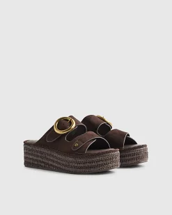 Brown Wide Fit Buckle Strap Wedge Sandals