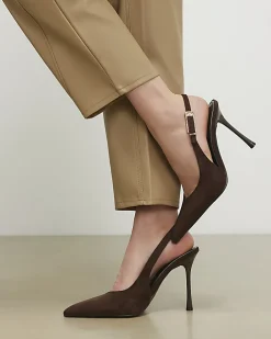 Brown Wide Fit Faux Suede Slingback Heels